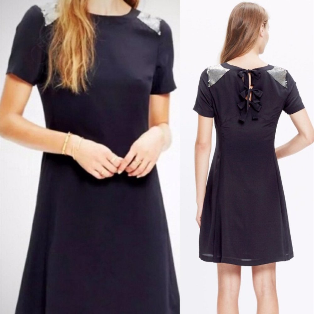 Madewell Black Silk Gold Sequin Yoke Dress 0